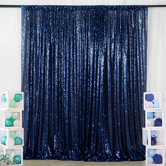 ShiDianYi 8ft X 8ft, Ready to Dispatch,Navy Blue Sequin Backdrops, Navy-Blue-Sequin Photo Booth Backdrop, Party Backdrops,Wedding Curtains, Sparkling Photography Prop
