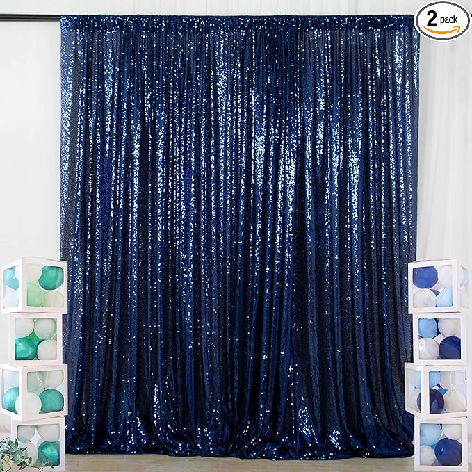 ShiDianYi Navy Blue Backdrop Curtains 2 Panels 4Ftx10Ft Sequin Backdrops for Birthday,Wedding,Studio Decor, Seamless, Navy Photograph Background