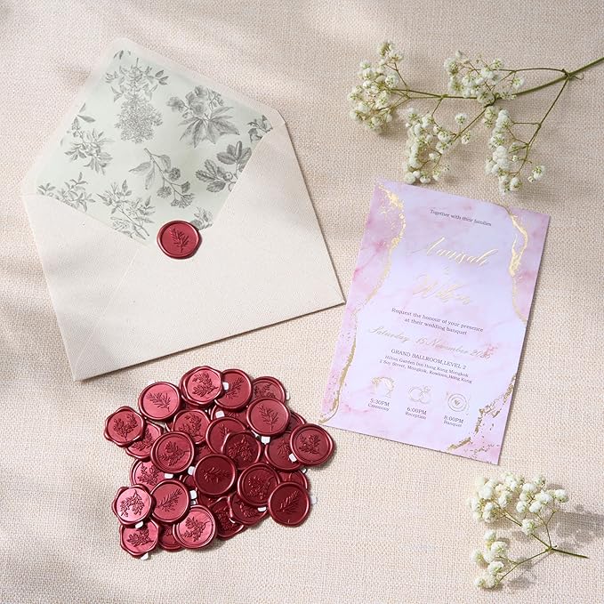 Wax Seal Stickers (60 Pcs, 3 Designs in 1 Pack) Premium Envelope Seal Stickers for Wedding Invitation Envelopes, Adhesive Wax Seals, Perfect for Seating Chart, Gift Wrapping
