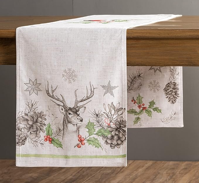 Maison d' Hermine Table Runner 100% Cotton Double Layer Table Runners 108 inches Long for Thanksgiving Christmas Decorations Home Kitchen Dining Party Wedding (Christmas Dew, 14.5" x 108")