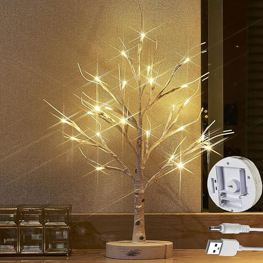 LITBLOOM Lighted Birch Tree with Timer Battery Operated or USB Plug-in 18IN 24 LED, Easter Trees with Lights for Wedding Party Home Fireplace Table Decoration