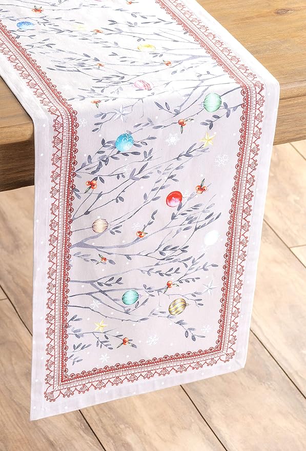 Maison d' Hermine Table Runner 100% Cotton Single Layer Table Runners 48 inches Long for Thanksgiving Christmas Decorations Home Kitchen Dining Party Wedding (Fairy Christmas, 14.5" x 48")