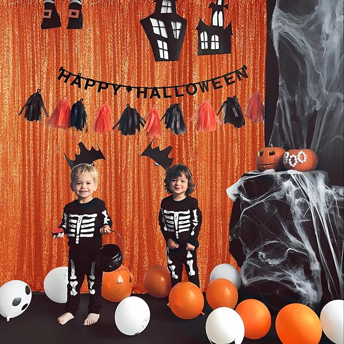 Hahuho Orange Sequin Backdrop Curtain, 4PCS 2FTx8FT Glitter Backdrop Curtain for Parties, Christmas, Wedding, Party Decoration（4 Panels, 2FT x 8FT, Orange