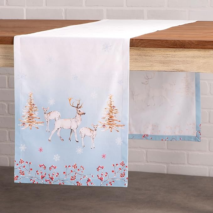 Maison d' Hermine Table Runner 100% Cotton Single Layer Table Runners 90 inches Long for Thanksgiving Christmas Decorations Home Kitchen Dining Party Wedding (Fairy Tale Forest, 14.5" x 90")