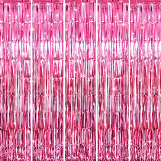 GOER 3.2 ft x 8.2 ft Metallic Tinsel Foil Fringe Curtains Party Photo Backdrop Party Streamers for Galentines Day,Birthday,Graduation,New Year Eve Decorations Wedding Decor (5 Packs,Hot Pink)