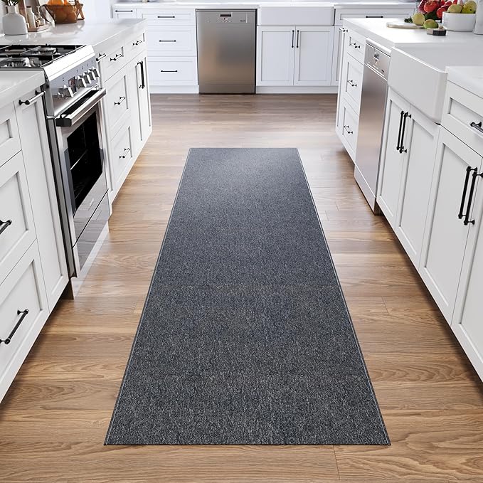 Ottomanson 2'7" x 24' Ultra-Thin Hallway Runner Rug - Durable Non-Slip Carpet for High-Traffic Areas - Fits Under Doors for Seamless Entry - Ideal for Kitchen, Entryway, Bedroom & Living Room, Black