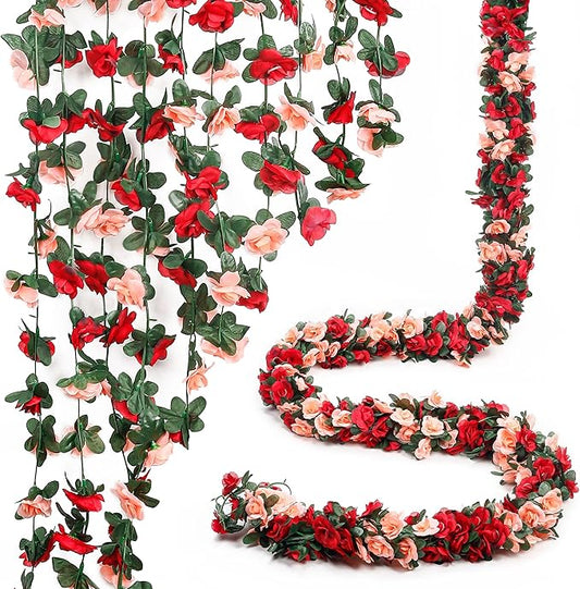 Miracliy 5 Pack 47 FT Fake Rose Vine Flowers Plants Artificial Flower Hanging Rose Ivy Home Hotel Office Wedding Party Garden Craft Art Déco