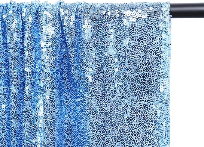 SquarePie Sequin Backdrop 8FT x 8FT Baby Blue Curtain Background for Wedding Party Decoration