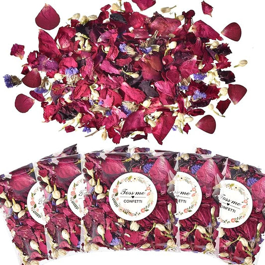 20 Pack Prefilled Confetti Packets,Biodegradable Flower Petals, Real Dried Flower Petals Individual Packing Rose Petals Wedding Send Off Ideas (Red Rose & Lavender & Lvory Jasmine Buds)