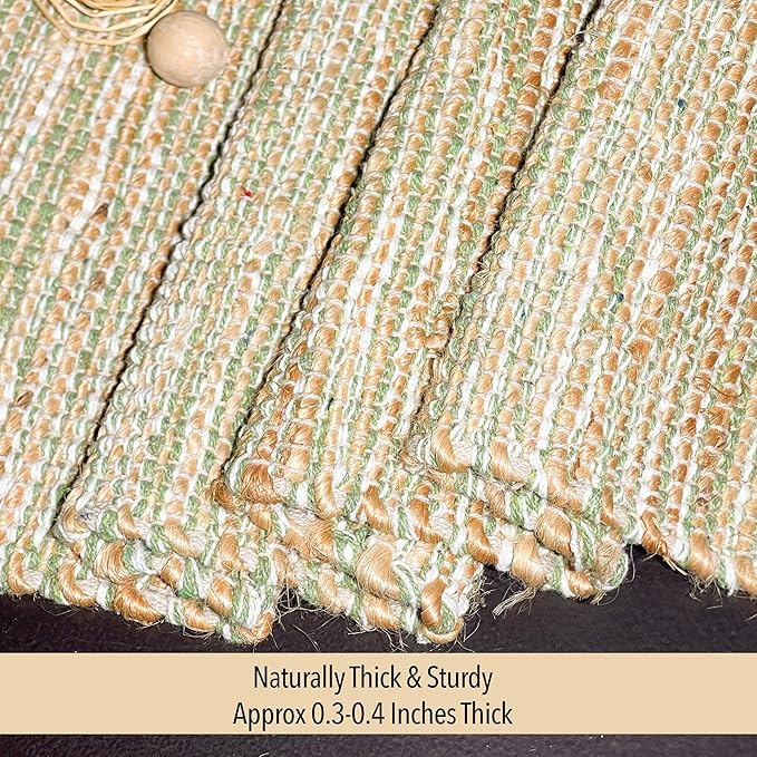 Chardin home Natural Jute Table Runner 13x72 Inch – Vintage Boho Rustic Table Decor – Handwoven Table Runner in Natural Jute and Sage Green-White – Farmhouse Dining or Console Table Accent
