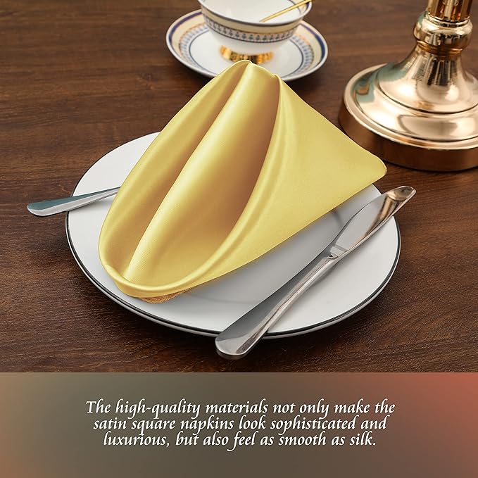 Manyshofu 60 Pieces Yellow Gold Satin Napkins - 20x20 Inches Cloth Napkins, Square Satin Fabric Napkin Set - Soft & Reusable Table Napkins for Wedding Dinner Party Lunch Banquet Restaurant Decoration