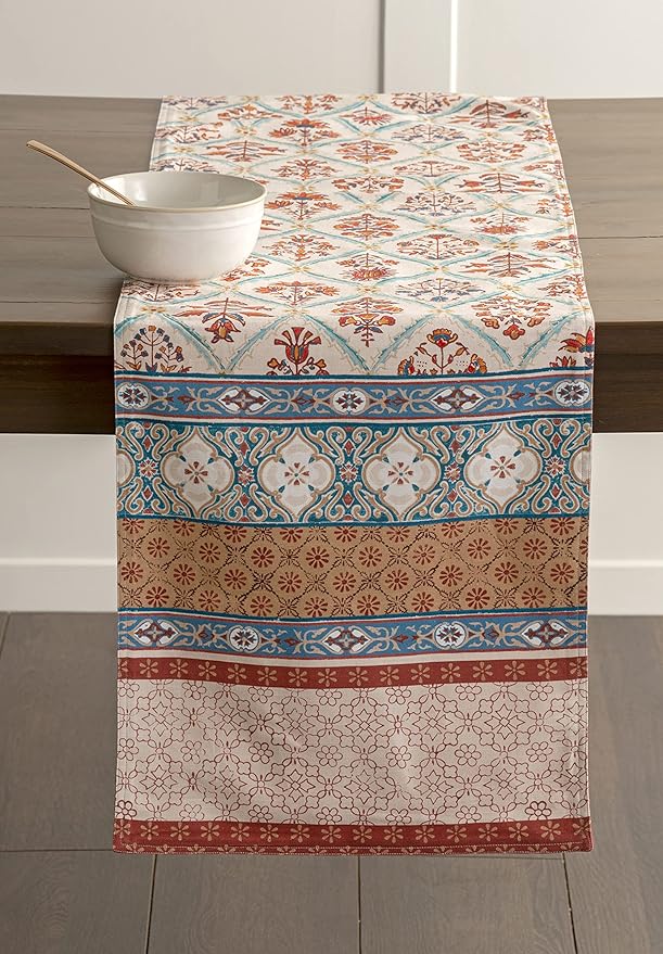 Maison d' Hermine Table Runner 100% Cotton Double Layer Table Runners 72 inches Long for Thanksgiving Christmas Decorations Home Kitchen Dining Party Wedding (Romane, 14.5" x 72")