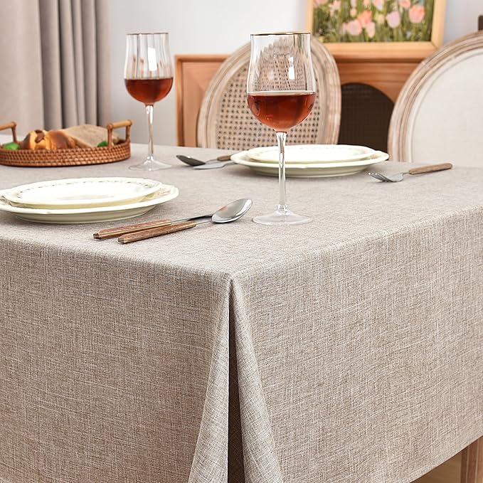 Fitable Linen Textured Tablecloths 2 Pack, Faux Burlap Rectangle Table Clothes for 8 Foot Tables, Rustic Table Covers for Dining, Baby Shower, Party, Banquet, Farmhouse (Nature, 54 x 120 Inch)