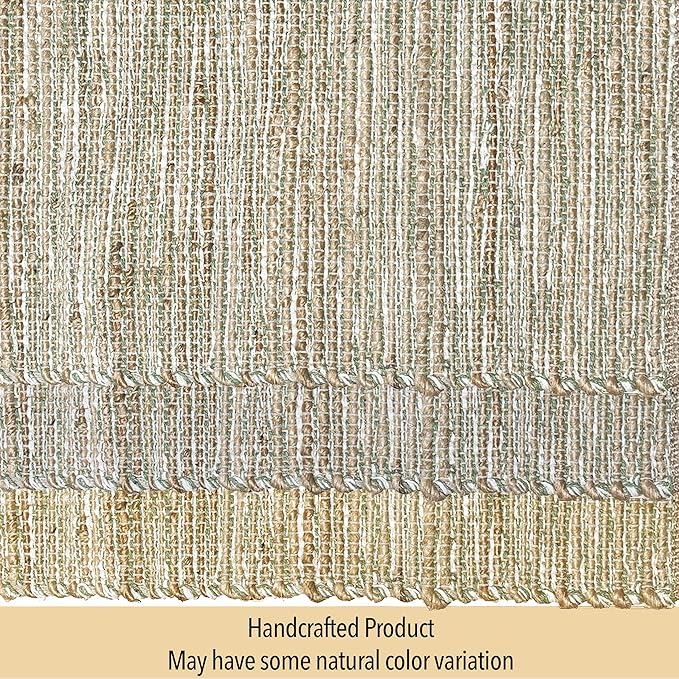 Chardin home Natural Jute Table Runner 13x72 Inch – Vintage Boho Rustic Table Decor – Handwoven Table Runner in Natural Jute and Sage Green-White – Farmhouse Dining or Console Table Accent