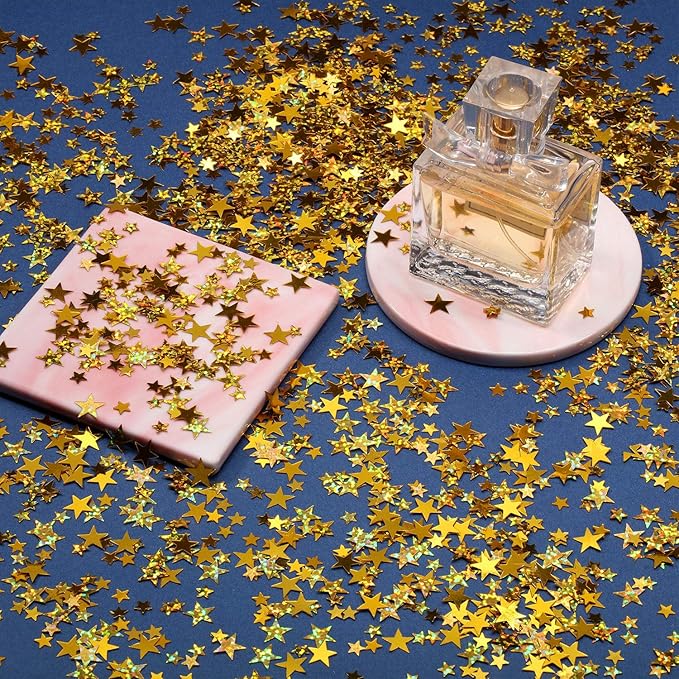 Hestya 60g Star Confetti Glitter Table Confetti Metallic Foil Stars for Party Wedding Festival Decorations(Glitter Gold Set,10mm and 6mm)