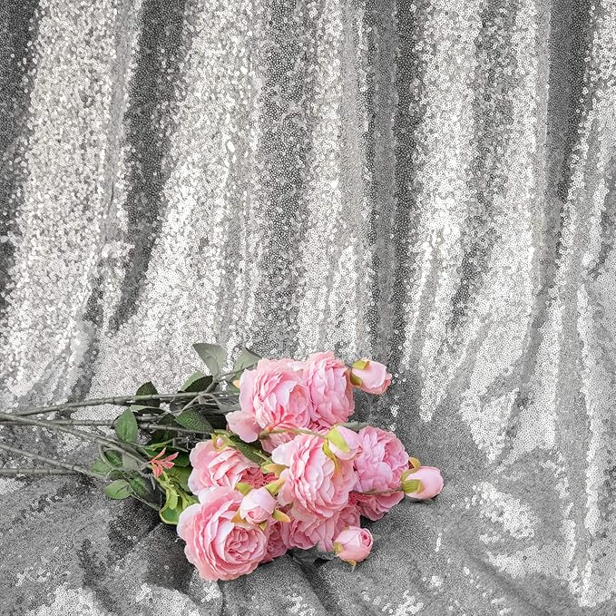 4FTx8FT Silver Sequin Backdrop Curtains 2 Panels Sparkly Background Drapes Glitter Photo Background for Wedding Baby Shower Stage Decorations