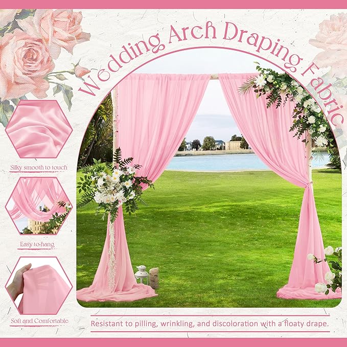 VACVELT Wedding Arch Draping Fabric Blush Pink Chiffon, 2 Panels Sheer Drapes 30 Inch x 20ft Chiffon Backdrop Curtain Wedding Decor, Outdoor Sheer Drapery for Ceremony Party Ceiling