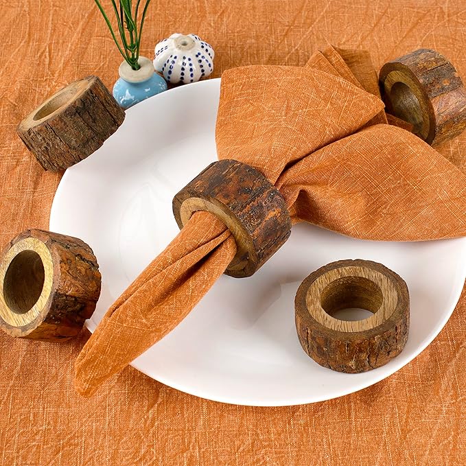 Farmhouse Rustic Wood Napkin Rings Set of 12 - Wooden Napkin Rings for Dinner Table Decoration, Wedding Dinner Party Banquet and Catering Party Services Table Decorations (Brown) - CLEENTABLE