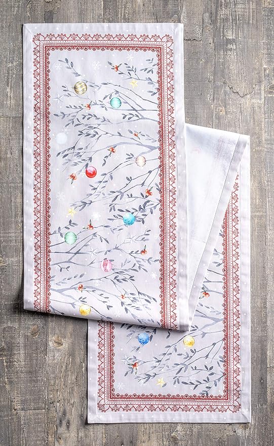 Maison d' Hermine Table Runner 100% Cotton Single Layer Table Runners 90 inches Long for Thanksgiving Christmas Decorations Home Kitchen Dining Party Wedding (Fairy Christmas, 14.5" x 90")