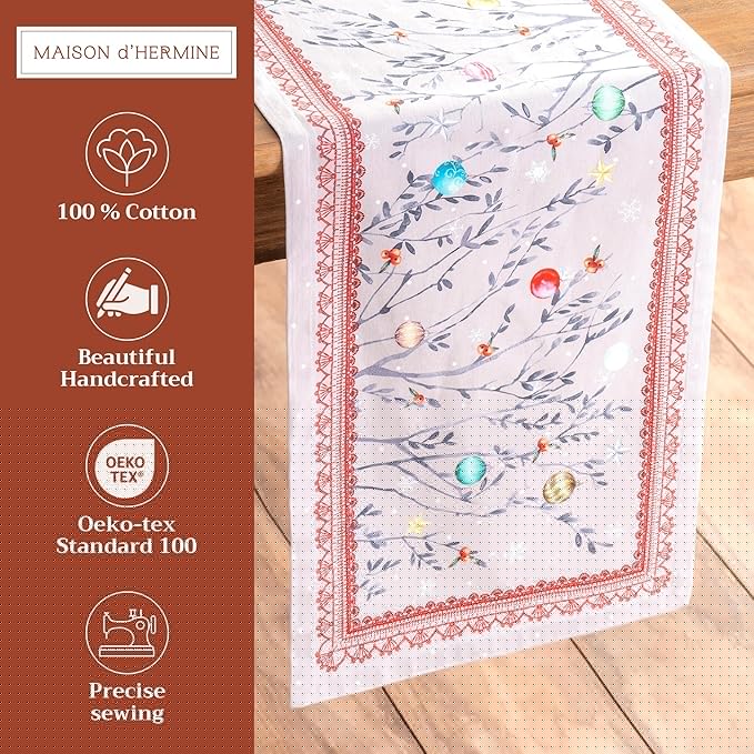 Maison d' Hermine Table Runner 100% Cotton Single Layer Table Runners 108 inches Long for Thanksgiving Christmas Decorations Home Kitchen Dining Party Wedding (Fairy Christmas, 14.5" x 108")