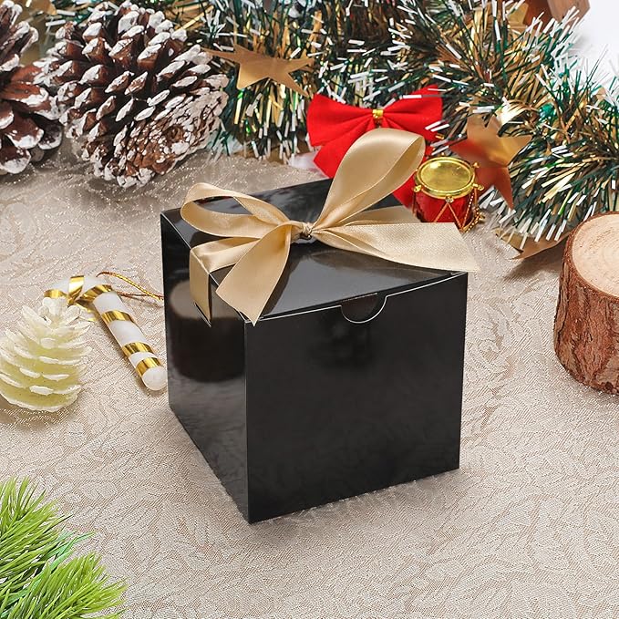DOYIDE Small Gift Boxes, 20 Pack 5x5x5 Inch Black Elegant Paper Boxes with Ribbons, Crafting, Christmas Gift Box Wedding Party Favor, Cupcake, Candy, Bridesmaids Proposal Box