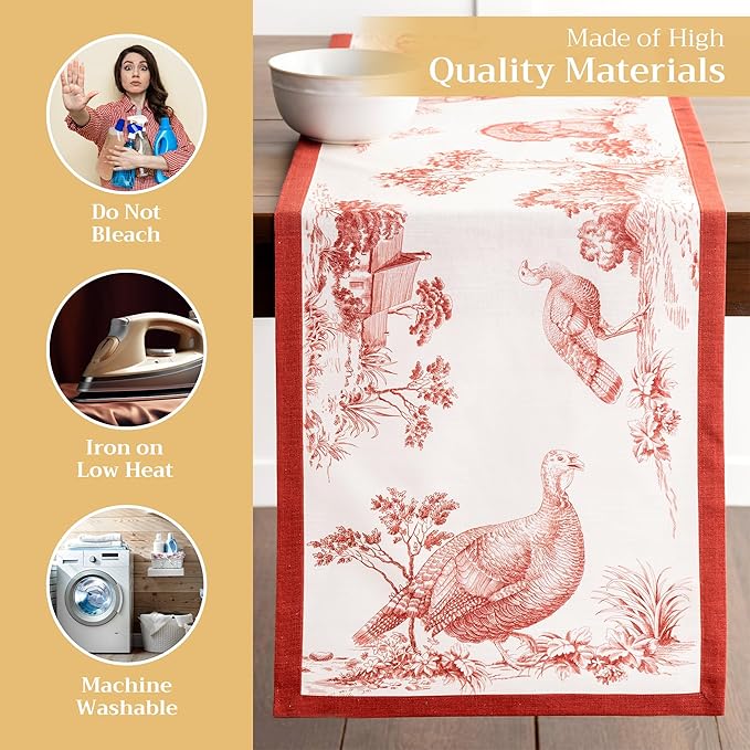 Maison d' Hermine Table Runner 100% Cotton Single Layer Table Runners 108 inches Long for Thanksgiving Christmas Decorations Home Kitchen Dining Party Wedding (Holy Jouy - Red, 14.5" x 108")