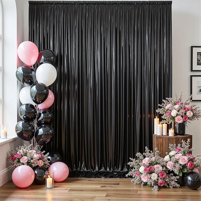 PartyVillage 10x10FT Black Sequin Backdrop Curtain -2 Panels 5x10FT Wrinkle Free Shimmer Back Drop Cloth, Glitter Backdrop Drapes for Photography, Birthday, Wedding, Graduation Background
