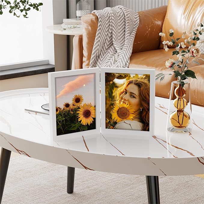 decorUhome Double 8x10 Picture Frame Vertical, Engineered Wood Bifold Photo Frame with Plexiglass for Tabletop Display, 8x10, White