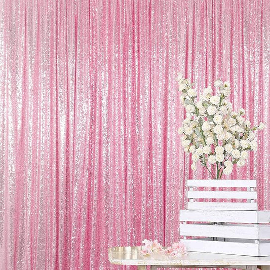 ShiDianYi 8FTx10FT Rose Pink Sequin Photography Backdrop | Shiny Wedding Baby Shower Birthday Party Decor | Sequined Wall Curtain