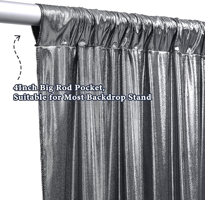 Outpain Thick 10 ft x 10 ft Black Silver Sequin Backdrop Curtain for Parties, Wrinkle Free Glitter Photo Backdrop Drapes 2 Panels 5x10ft Black Silver Back Drop Cloth for Wedding Photography Background