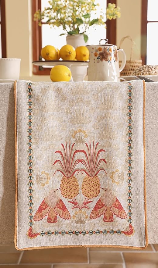 patdrea Designer Tropical Linen Table Runner 71 Inch Long, Yellow Vintage Elegant with Pineapple Pattern Table Mat,Decoration for Kitchen Dining Coffee Table Cover Banquet Christmas , 12"*71"