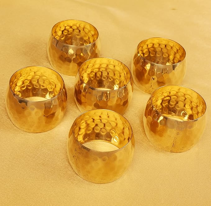 Gorgeous Perfect Hand Hammered Large Size Gold Color Party Dining Table Napkin Holders (Set of 6)