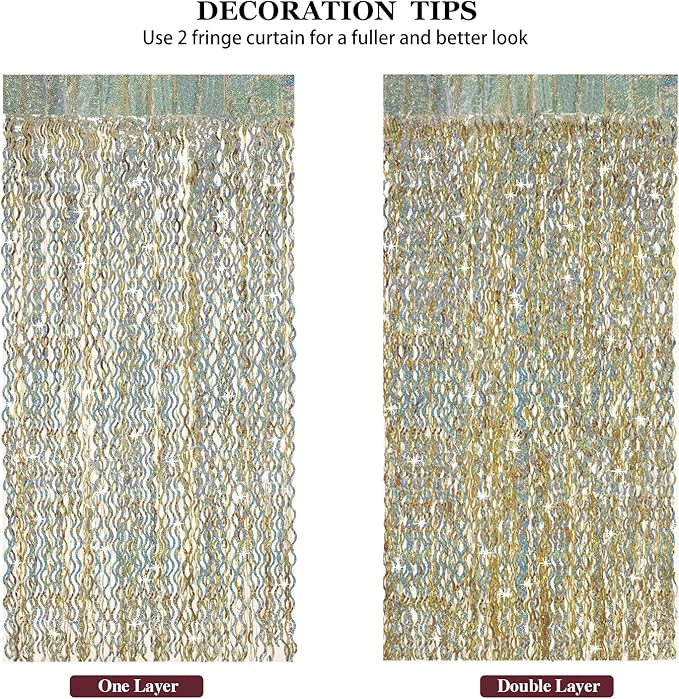Champagne Gold Foil Fringe Backdrop - CYLMFC 3 Pack 3.3 ft x 6.6 ft Sparkle Tinsel Foil Fringe Backdrop Curtains for Birthday Anniversary Retirement Party Decorations