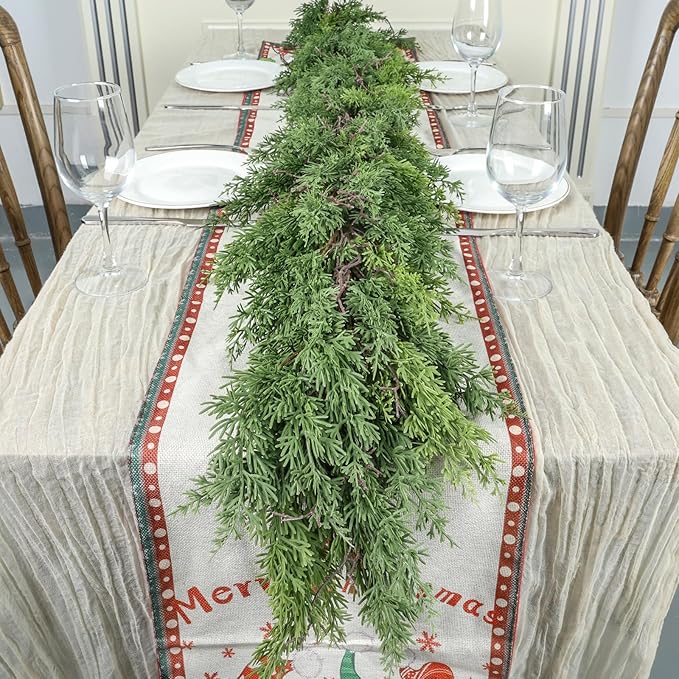 Artgar 6 Ft Christmas Garland - Cedar Garland - Cypress Garlands - Real Touch Pine Garlands - Garland Christmas Decorations for Home Dining Table Mantel Porch Winter Christmas Decor