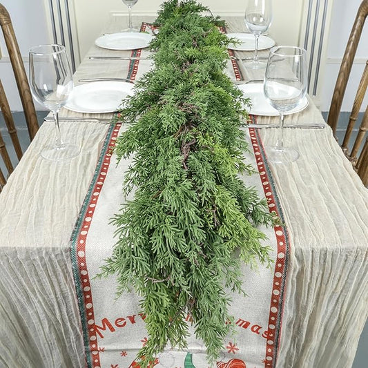 Artgar 6 Ft Christmas Garland - Cedar Garland - Cypress Garlands - Real Touch Pine Garlands - Garland Christmas Decorations for Home Dining Table Mantel Porch Winter Christmas Decor