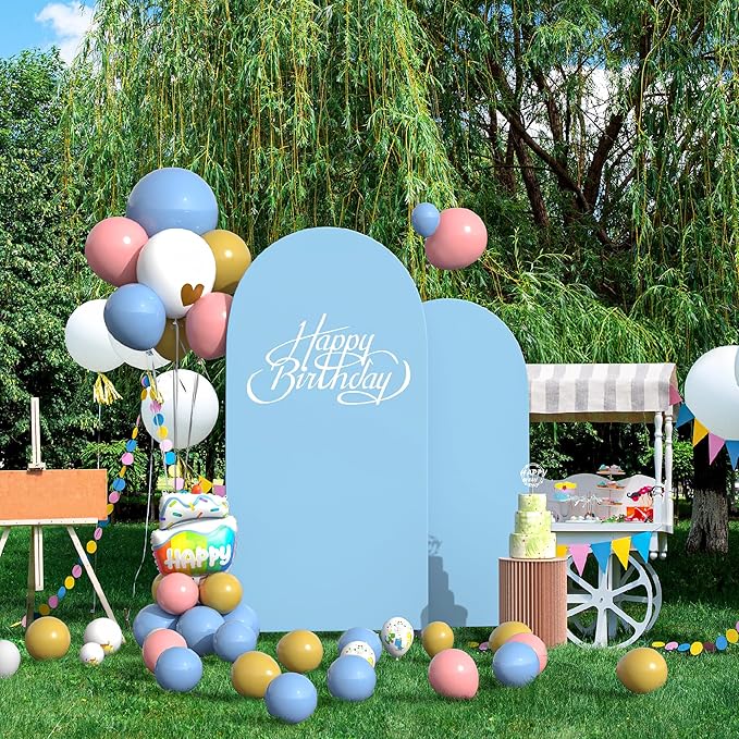 Set of 2 Arch Backdrop Cover High Elastic Wrinkle-Resistant Arch Cover Spandex Fabric Thick Opaque Round Top Chiara Backdrop for Wedding Birthday Baby Shower Garden 6FT, 7.2FT, Dusty Blue