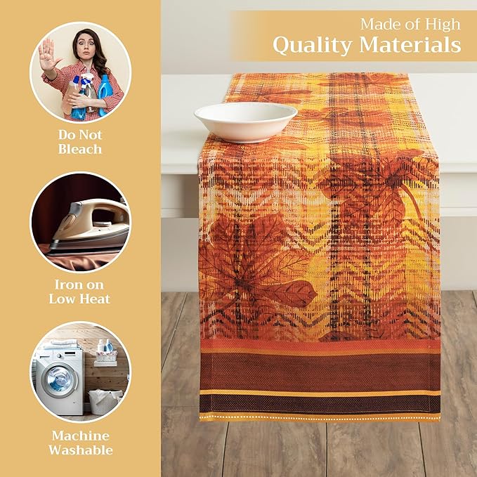 Maison d' Hermine Table Runner 100% Cotton Double Layer Table Runners 72 inches Long for Thanksgiving Christmas Decorations Home Kitchen Dining Party Wedding (Thanksgiving Tartan, 14.5" x 72")