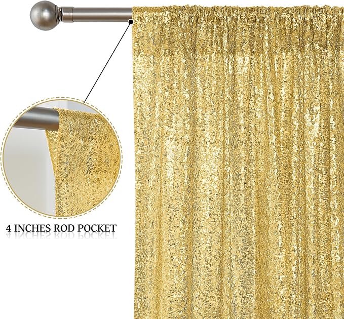 Sugargirl Gold Sequin Backdrop Curtain 2 Panels 2FTx8FT Glitter Gold Background Drapes Sparkle Photography Backdrop for Party Wedding Birthday Wall Decoration
