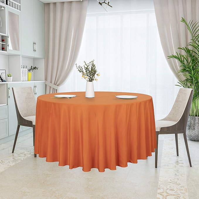 sancua Round Tablecloth - 108 Inch - Water Resistant Spill Proof Washable Polyester Table Cloth Decorative Fabric Table Cover for Dining Tables, Buffet Parties and Camping, Orange