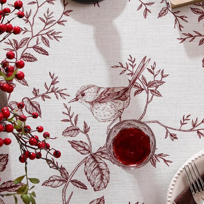 ISAENNE Designer Vintage Linen Small Round Tablecloth,Red Floral Pattern Linen Stain Resistant Table Cloth,Decor Tablecloths for Dining Thanksgiving Kitchen Tea Party,Diameter 55"-Harmony