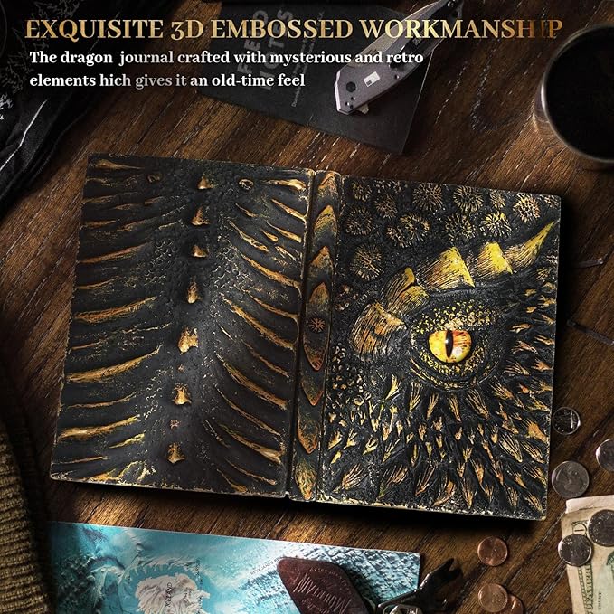 molshine A5 (7.3" x 5.1") 3D Dragon Embossed Journal,Resin Engraving Notebook,Retro Diary,100 Sheets Blank Paper,Hardcover Travel Notepad for Writing,Sketchbook,Collection,Gift,Decoration (Gold)