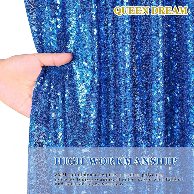 Glitter Backdrop Curtains Royal Blue Sequin Background 3 Packs 2FT x 8FT Sequin Fabric Baby Shower Birthday Party Decorations