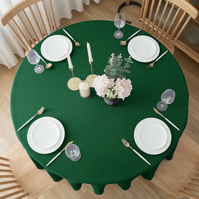 Biscaynebay Textured Fabric Round Christmas Table Cloths 108", Hunter Green Water Resistant Folding Table Covers for Dining, Kitchen, Wedding, Parties etc. Machine Washable