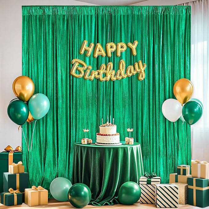 Wrinkle Free Green Backdrop Curtain for Parties Soft Photo Backdrop Drapes Curtains for Christmas Wedding Bithday Decor 4x8ft,4 Panels