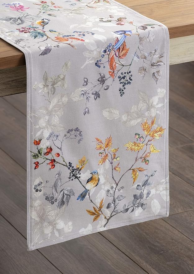Maison d' Hermine Table Runner 100% Cotton Double Layer Table Runners 72 inches Long for Thanksgiving Christmas Decorations Home Kitchen Dining Party Wedding (Equinoxe - Grey, 14.5" x 72")