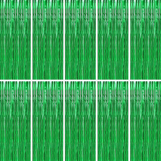 BTSD-home 10 Pack Green Foil Fringe Curtain, Metallic Photo Booth Backdrop Tinsel Door Curtains for St Patricks Day Birthday Bridal Baby Shower Bachelorette Christmas Party Decorations(8ft x 3ft)