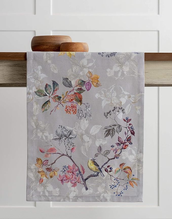 Maison d' Hermine Table Runner 100% Cotton Single Layer Table Runners 60 inches Long for Thanksgiving Christmas Decorations Home Kitchen Dining Party Wedding (Equinoxe - Grey, 14.5" x 60")