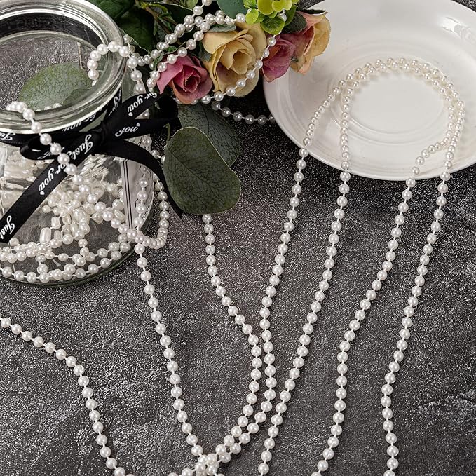 8mm Crafts Faux Pearl Beads Garland Pearl Bead Roll Strand of Pearls to Decorate Floral Centerpieces Wedding Party Favor Christmas Tree(33 Feet Gold)