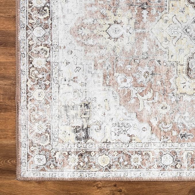 Bloom Rugs Washable Non-Slip 12 ft Runner - Blush/Beige Traditional Medallion Runner for Entryway, Hallway, Bathroom, and Kitchen - Exact Size: 2.5' x 12'