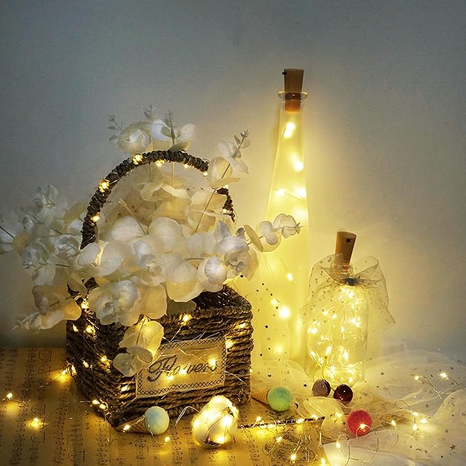 20 LED Wine Bottle Lights with Cork, 15 Pack Battery Operated Cork Shape Fairy Light Waterproof Mini Copper Silver Wire String Lights for Party, Wedding, Christmas, Bedroom Decor (Warm White)